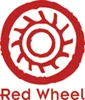 Red circular spiral wheel logo with concentric rings
